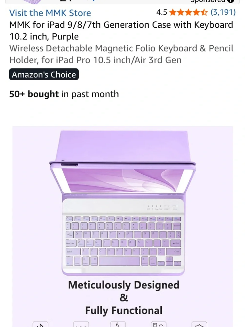 Purple Tablet Folio Case with Detachable Keyboard